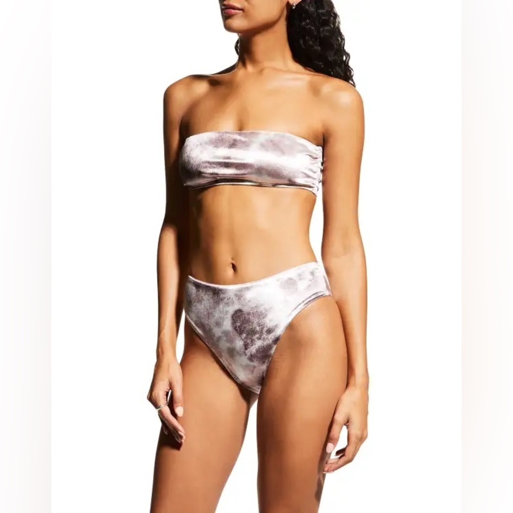 PQ Swim Suit Velour Fabric Strapless Top High Waist Cheeky Bottoms Set Tie Dye